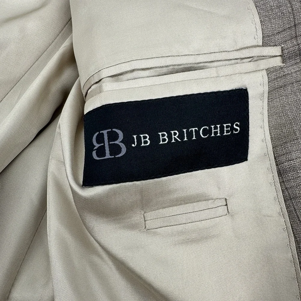 JB Britches Logan Men's Sport Coat 46R Beige Plaid Wool 2 Button Classic Fit